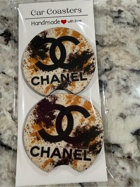 CHANEL Brown, Black & Cream Tie-Dye Car Coasters